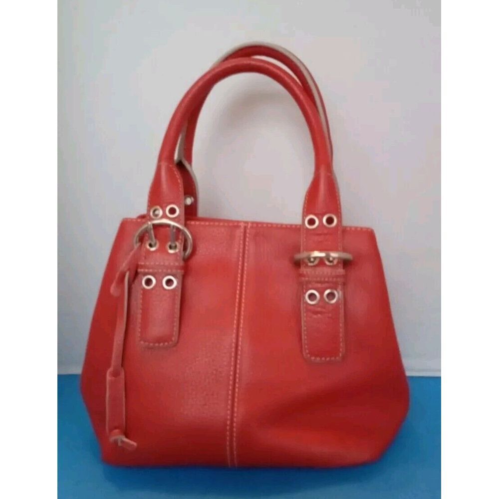 Classic Red Faux Leather Handbag with Silver Hardware and Buckle Details‎